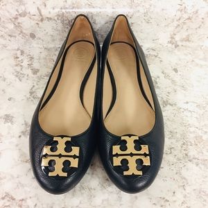 Tory Burch black/gold Everly logo ballet flat